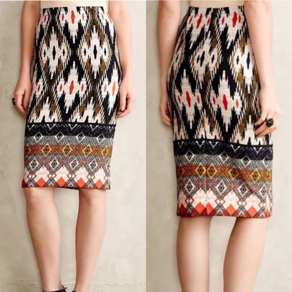 Anthropologie Maeve Global Tribal Print Stretch Pencil Skirt‎ XS Petite